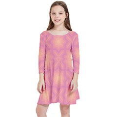 Fuzzy Peach Aurora Pink Stars Kids  Quarter Sleeve Skater Dress by PatternSalad