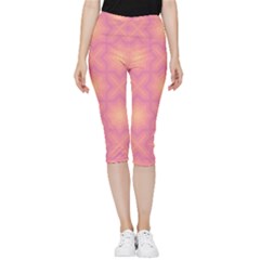 Fuzzy Peach Aurora Pink Stars Inside Out Lightweight Velour Capri Leggings  by PatternSalad