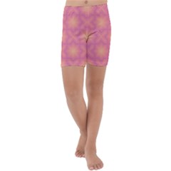 Fuzzy Peach Aurora Pink Stars Kids  Lightweight Velour Capri Yoga Leggings by PatternSalad