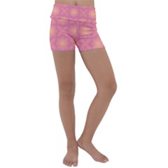 Fuzzy Peach Aurora Pink Stars Kids  Lightweight Velour Yoga Shorts by PatternSalad