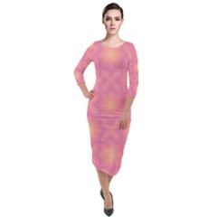 Fuzzy Peach Aurora Pink Stars Quarter Sleeve Midi Velour Bodycon Dress by PatternSalad