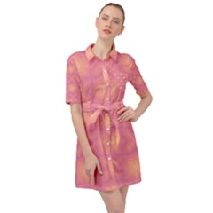 Fuzzy Peach Aurora Pink Stars Belted Shirt Dress by PatternSalad