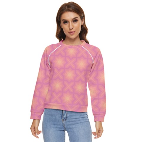 Fuzzy Peach Aurora Pink Stars Women s Long Sleeve Raglan T-shirt by PatternSalad