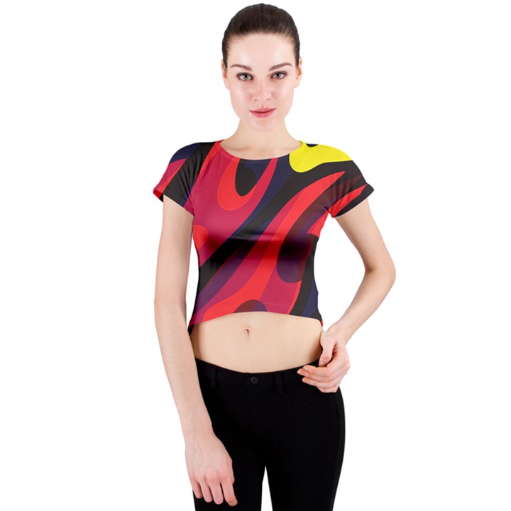 Abstract Fire Flames Grunge Art, Creative Crew Neck Crop Top