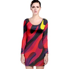 Abstract Fire Flames Grunge Art, Creative Long Sleeve Velvet Bodycon Dress by nateshop