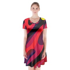 Abstract Fire Flames Grunge Art, Creative Short Sleeve V-neck Flare Dress by nateshop