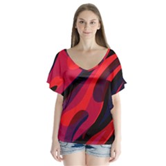 Abstract Fire Flames Grunge Art, Creative V-neck Flutter Sleeve Top by nateshop