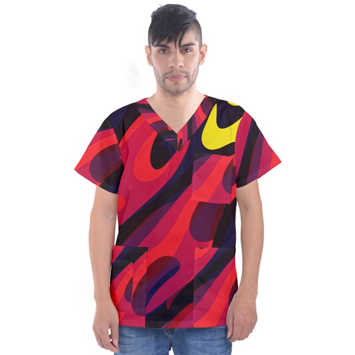 Abstract Fire Flames Grunge Art, Creative Men s V-Neck Scrub Top