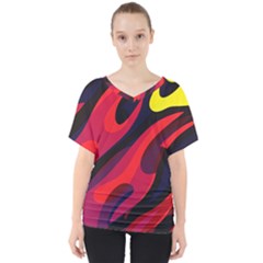 Abstract Fire Flames Grunge Art, Creative V-neck Dolman Drape Top by nateshop