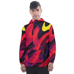 Abstract Fire Flames Grunge Art, Creative Men s Front Pocket Pullover Windbreaker