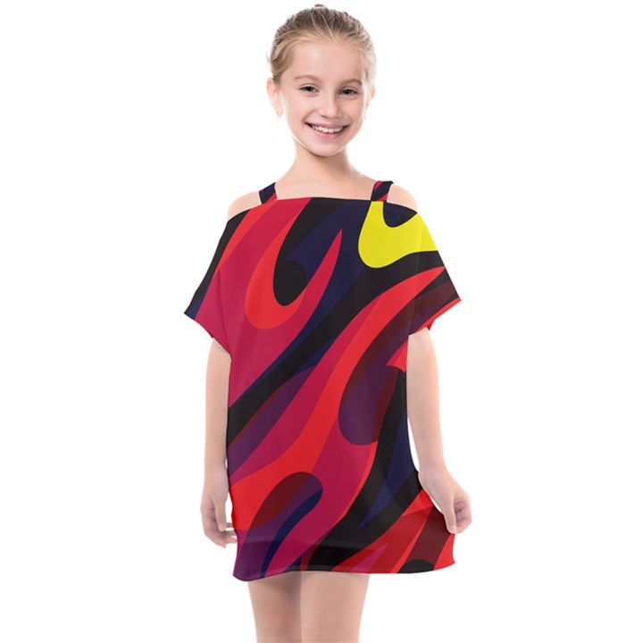 Abstract Fire Flames Grunge Art, Creative Kids  One Piece Chiffon Dress