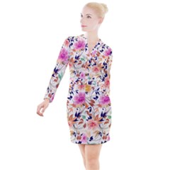 Abstract Floral Background Button Long Sleeve Dress by nateshop