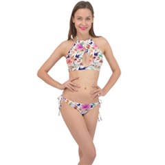 Abstract Floral Background Cross Front Halter Bikini Set by nateshop