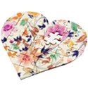 Abstract Floral Background Wooden Puzzle Heart View2