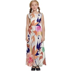 Abstract Floral Background Kids  Satin Sleeveless Maxi Dress