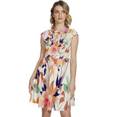 Abstract Floral Background Cap Sleeve High Waist Dress by nateshop