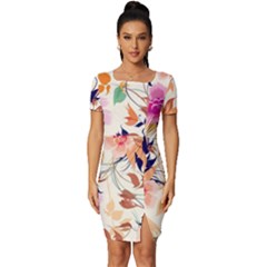 Abstract Floral Background Fitted Knot Split End Bodycon Dress