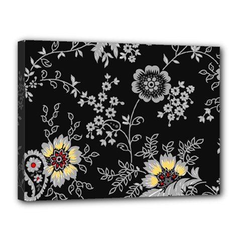 Black Background With Gray Flowers, Floral Black Texture Canvas 16  X 12  (stretched) by nateshop