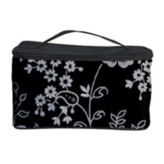 Black Background With Gray Flowers, Floral Black Texture Cosmetic Storage Case