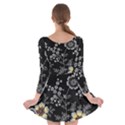 Black Background With Gray Flowers, Floral Black Texture Long Sleeve Skater Dress View2