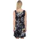 Black Background With Gray Flowers, Floral Black Texture Sleeveless Satin Nightdress View2