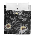 Black Background With Gray Flowers, Floral Black Texture Duvet Cover Double Side (Full/ Double Size) View1