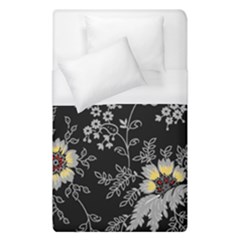 Black Background With Gray Flowers, Floral Black Texture Duvet Cover (Single Size)