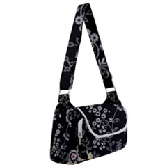 Black Background With Gray Flowers, Floral Black Texture Multipack Bag