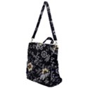 Black Background With Gray Flowers, Floral Black Texture Crossbody Backpack View1