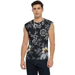 Black Background With Gray Flowers, Floral Black Texture Men s Raglan Cap Sleeve T-Shirt