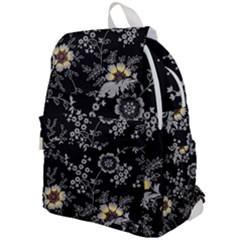 Black Background With Gray Flowers, Floral Black Texture Top Flap Backpack