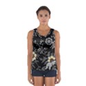 Black Background With Gray Flowers, Floral Black Texture Sport Tank Top  View1