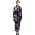 Black Background With Gray Flowers, Floral Black Texture Turtleneck Maxi Dress View1