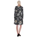 Black Background With Gray Flowers, Floral Black Texture Long Sleeve Velvet Front Wrap Dress View2