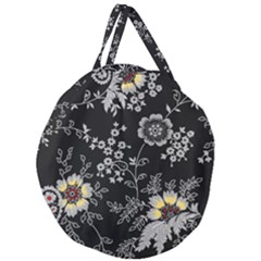 Black Background With Gray Flowers, Floral Black Texture Giant Round Zipper Tote