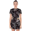 Black Background With Gray Flowers, Floral Black Texture Drop Hem Mini Chiffon Dress View1