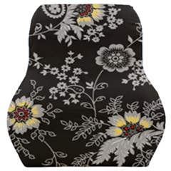 Black Background With Gray Flowers, Floral Black Texture Car Seat Back Cushion 