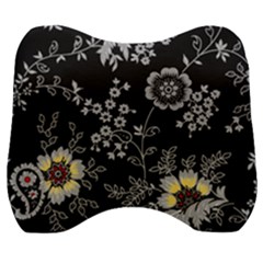 Black Background With Gray Flowers, Floral Black Texture Velour Head Support Cushion