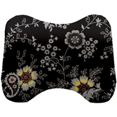 Black Background With Gray Flowers, Floral Black Texture Head Support Cushion