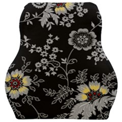 Black Background With Gray Flowers, Floral Black Texture Car Seat Velour Cushion  by nateshop