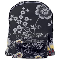 Black Background With Gray Flowers, Floral Black Texture Giant Full Print Backpack