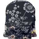 Black Background With Gray Flowers, Floral Black Texture Giant Full Print Backpack View1