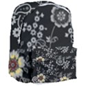 Black Background With Gray Flowers, Floral Black Texture Giant Full Print Backpack View3