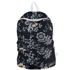 Black Background With Gray Flowers, Floral Black Texture Foldable Lightweight Backpack by nateshop