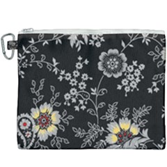 Black Background With Gray Flowers, Floral Black Texture Canvas Cosmetic Bag (XXXL)