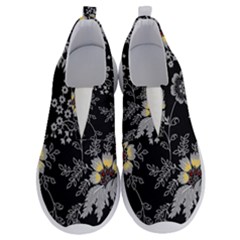 Black Background With Gray Flowers, Floral Black Texture No Lace Lightweight Shoes