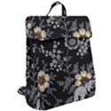 Black Background With Gray Flowers, Floral Black Texture Flap Top Backpack View2