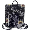 Black Background With Gray Flowers, Floral Black Texture Flap Top Backpack View3