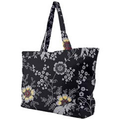 Black Background With Gray Flowers, Floral Black Texture Simple Shoulder Bag