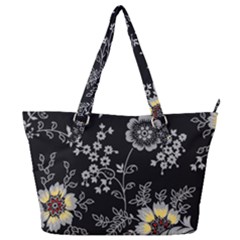 Black Background With Gray Flowers, Floral Black Texture Full Print Shoulder Bag by nateshop